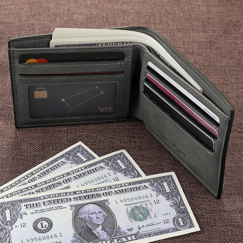Fathers Gift for Him Leather Mens Wallet Personalized Engraved Custom Photo