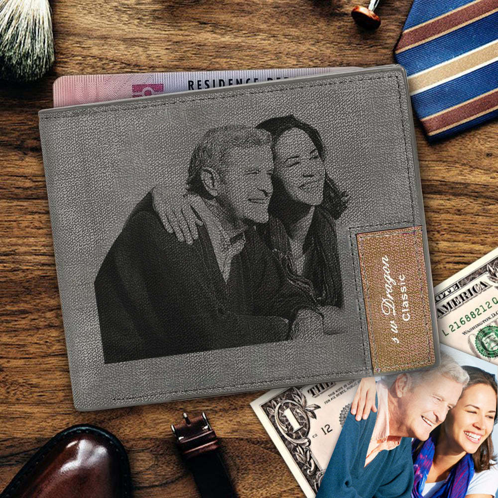 Father's Day Gift Personalized Engraved Leather Mens Wallet Custom Photo Anniversary Gift For Him