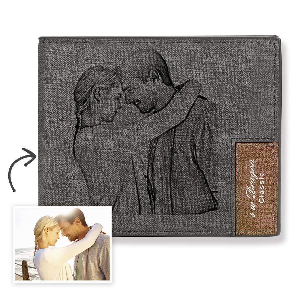 Fathers Gift for Him Leather Mens Wallet Personalized Engraved Custom Photo