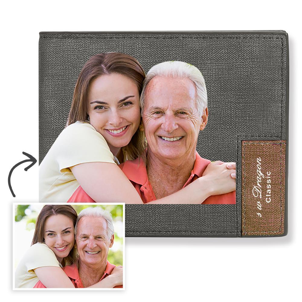 Personalized Engraved Leather Mens Wallet Custom Bifold Short Color Photo Wallet Anniversary Gift For Him