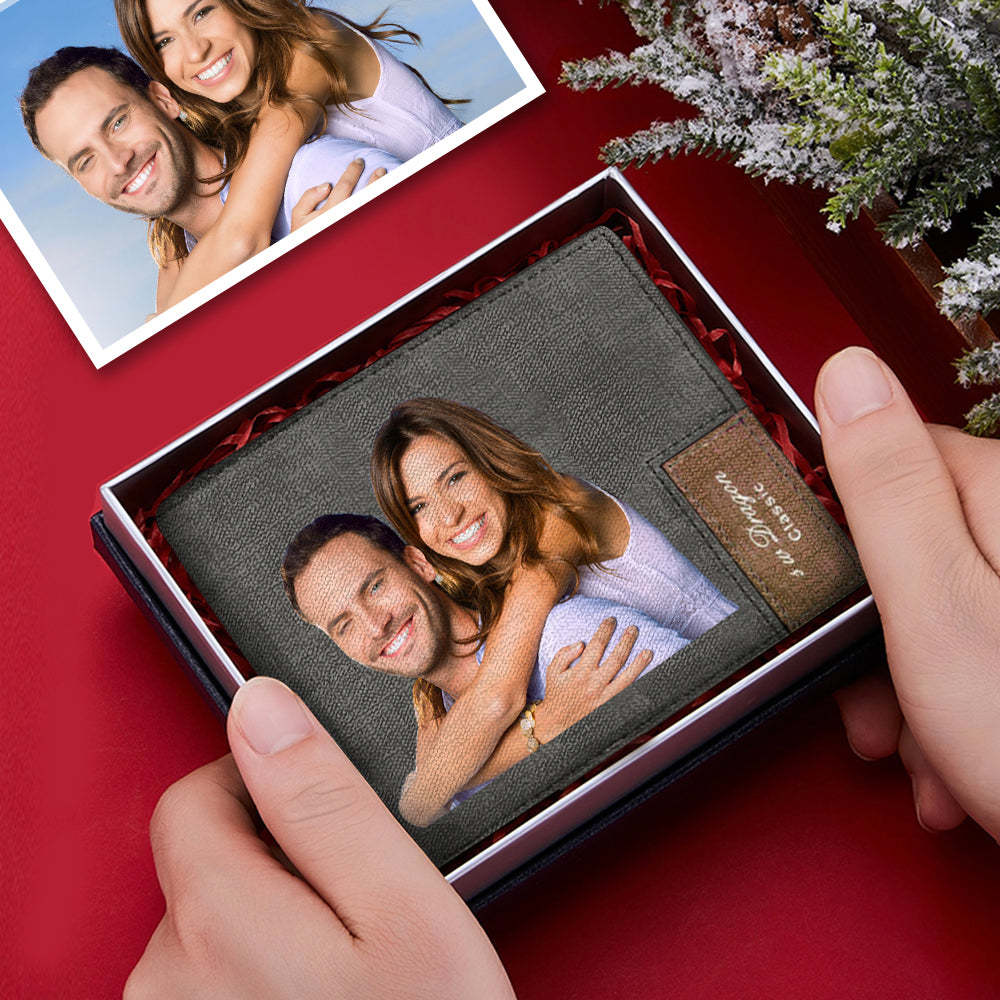 Personalized Engraved Leather Mens Wallet Custom Bifold Short Color Photo Wallet Anniversary Gift For Him