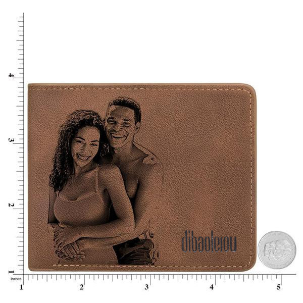 Custom Sketch Photo Wallet Personalized Engraved Leather Mens Wallet Anniversary Gift For Him
