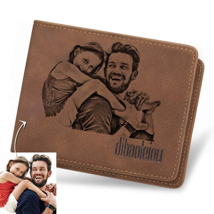 Custom Sketch Photo Wallet Personalized Engraved Leather Mens Wallet Anniversary Gift For Him