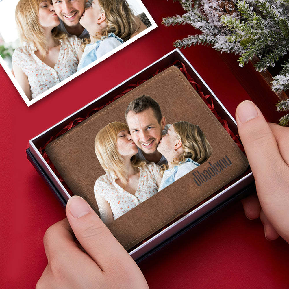 Mens Wallet Custom Color Family Photo Wallet Personalized Engraved Text Gift for Him