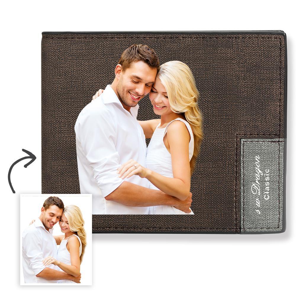Custom Short Color Photo Wallet With Engraved Text On The Back