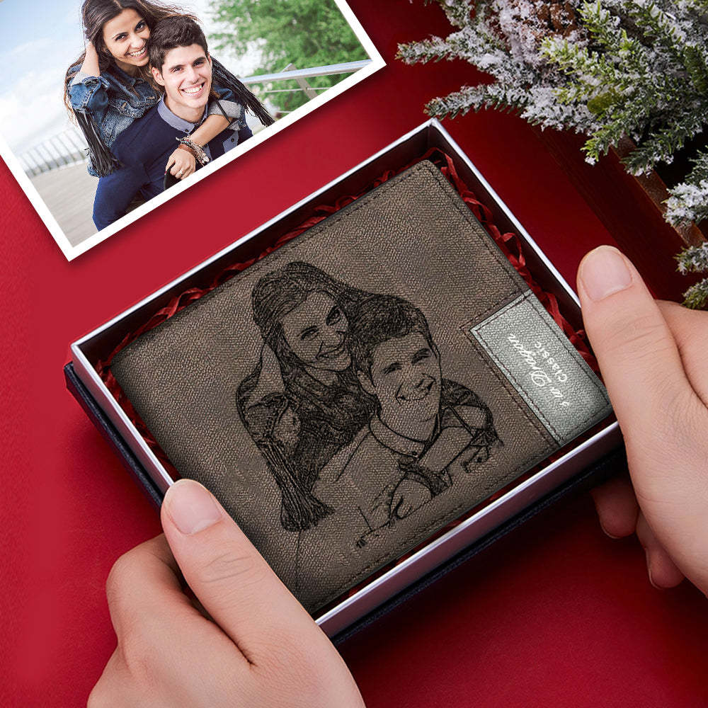 Father's Day Gif Custom Short Photo Wallet Personalized Engraved Leather Mens Wallet Gift For Him