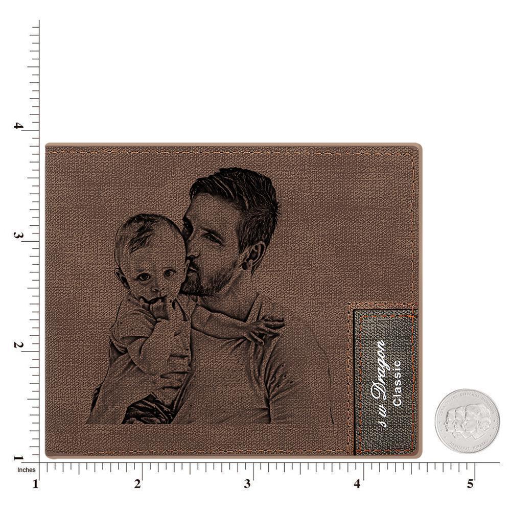 Gift for Dad Custom Photo Wallet Personalized Mens Wallet Engraved Leather Wallet for Men