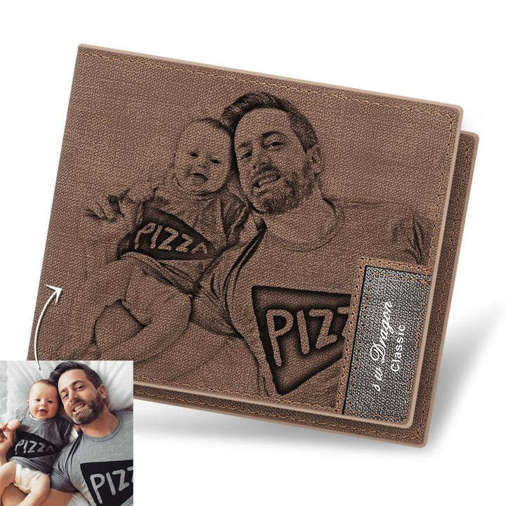 Gift for Dad Custom Photo Wallet Personalized Mens Wallet Engraved Leather Wallet for Men
