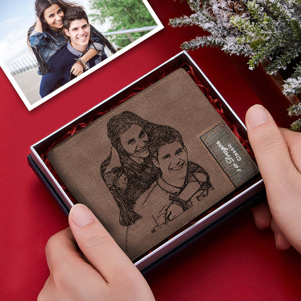 Gift for Dad Custom Photo Wallet Personalized Mens Wallet Engraved Leather Wallet for Men