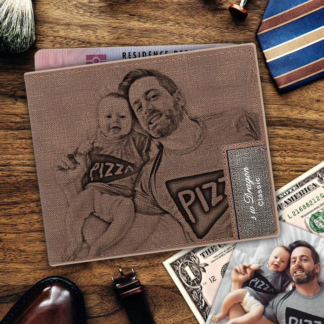 Gift for Dad Custom Photo Wallet Personalized Mens Wallet Engraved Leather Wallet for Men