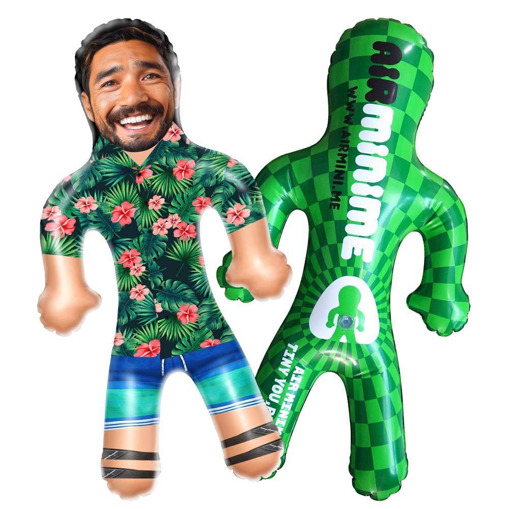 Personalized Blow Up Dolls Hawaiian Shirt Red Flowers Funny Inflatable Man Printed Face for Party Favors - mycustomtirecover