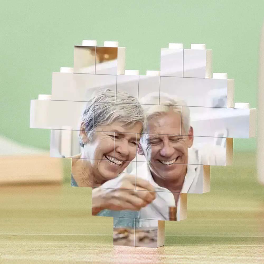 Custom Building Brick Puzzle Personalized Heart Shaped Engraving Photo Block Gift For Anniversary - soufeelus