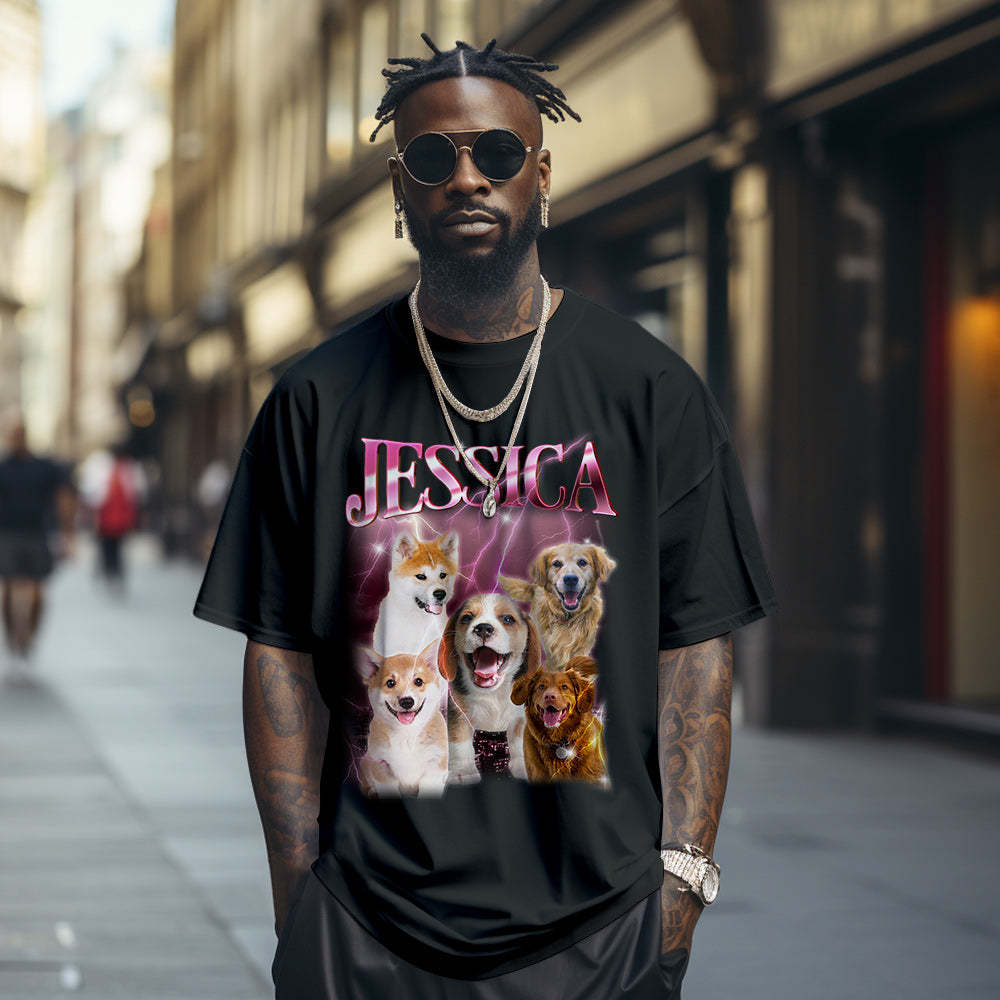 Custom Photo Vintage Tee Personalized Name T-shirt Pet Gifts Dog - MyFaceSocksUK
