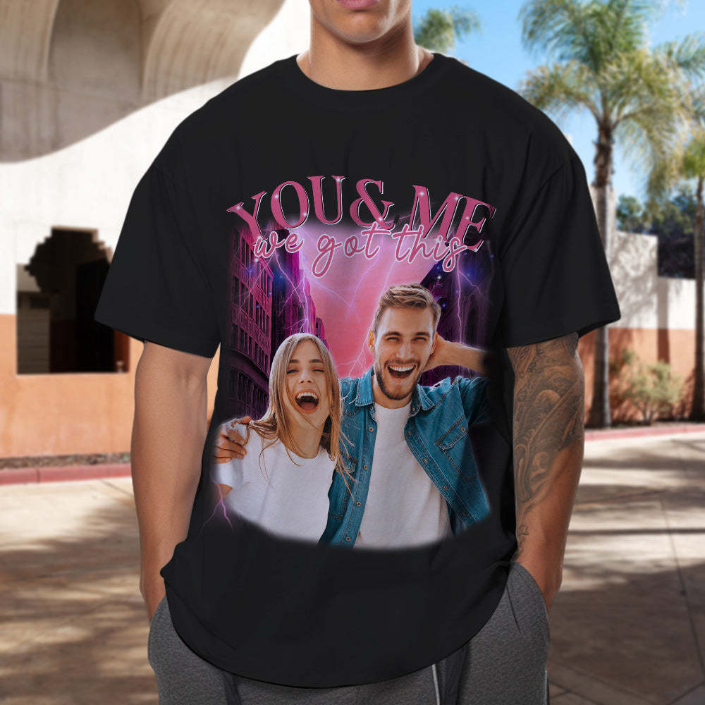 Custom Photo Vintage Tee Personalized Couple Name T-shirt - MyFaceSocks