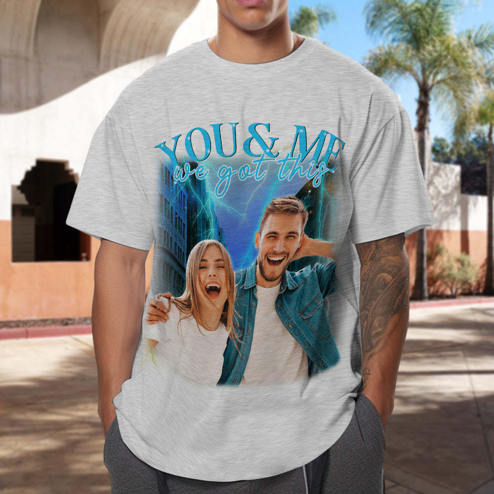 Custom Photo Vintage Tee Personalized Couple Name T-shirt - MyFaceSocks