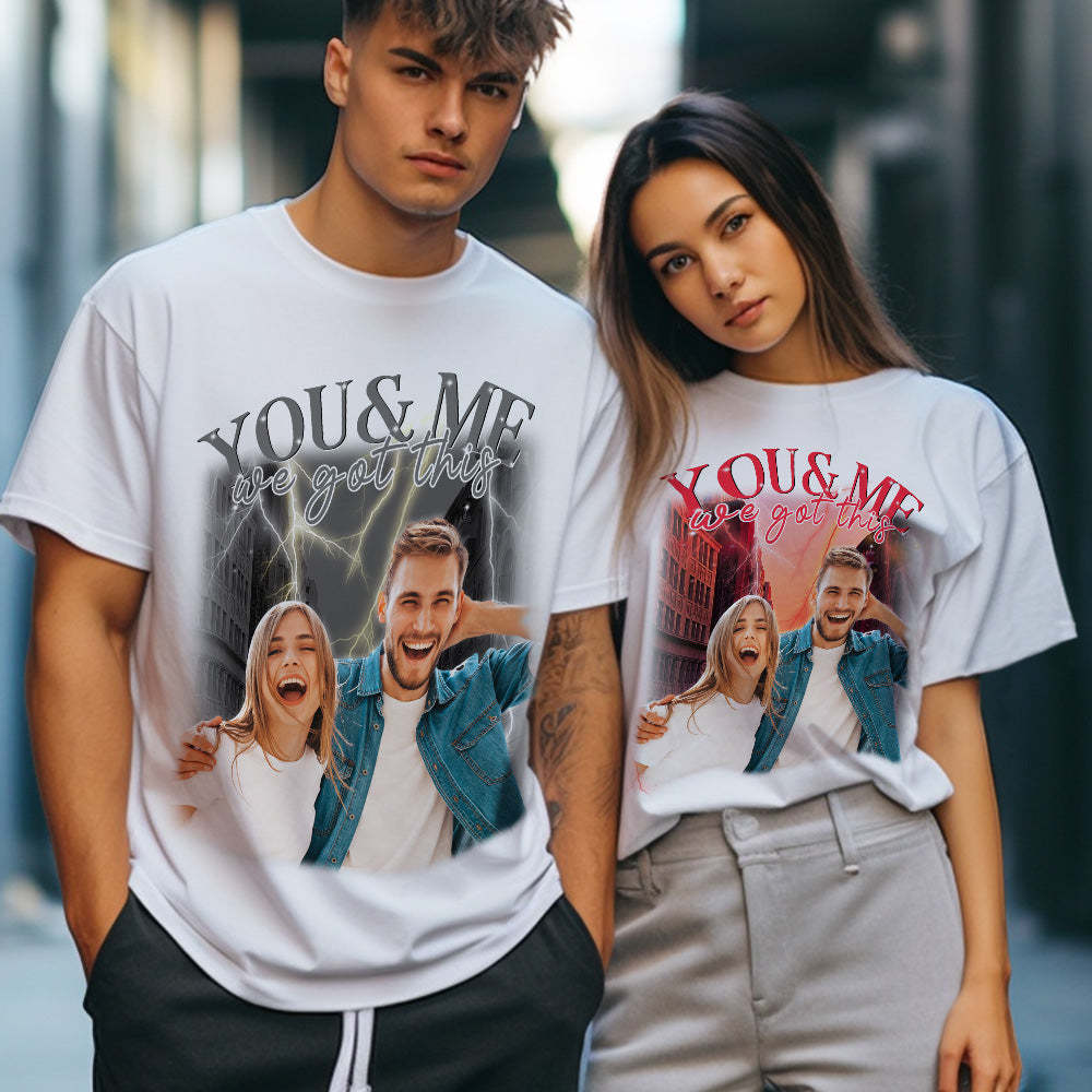 Custom Photo Vintage Tee Personalized Couple Name T-shirt - MyFaceSocks