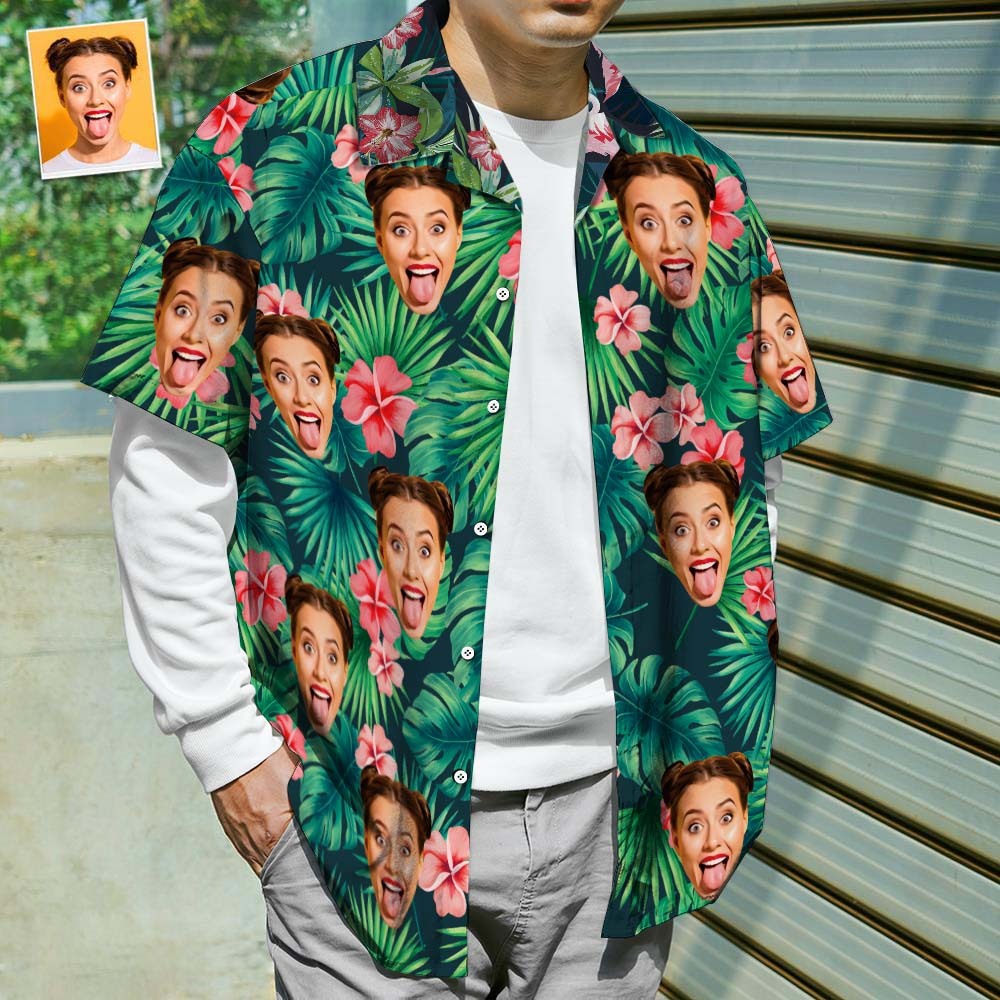 Custom Hawaiian Shirts Red Flowers Design Personalized Aloha Beach Shirt For Men