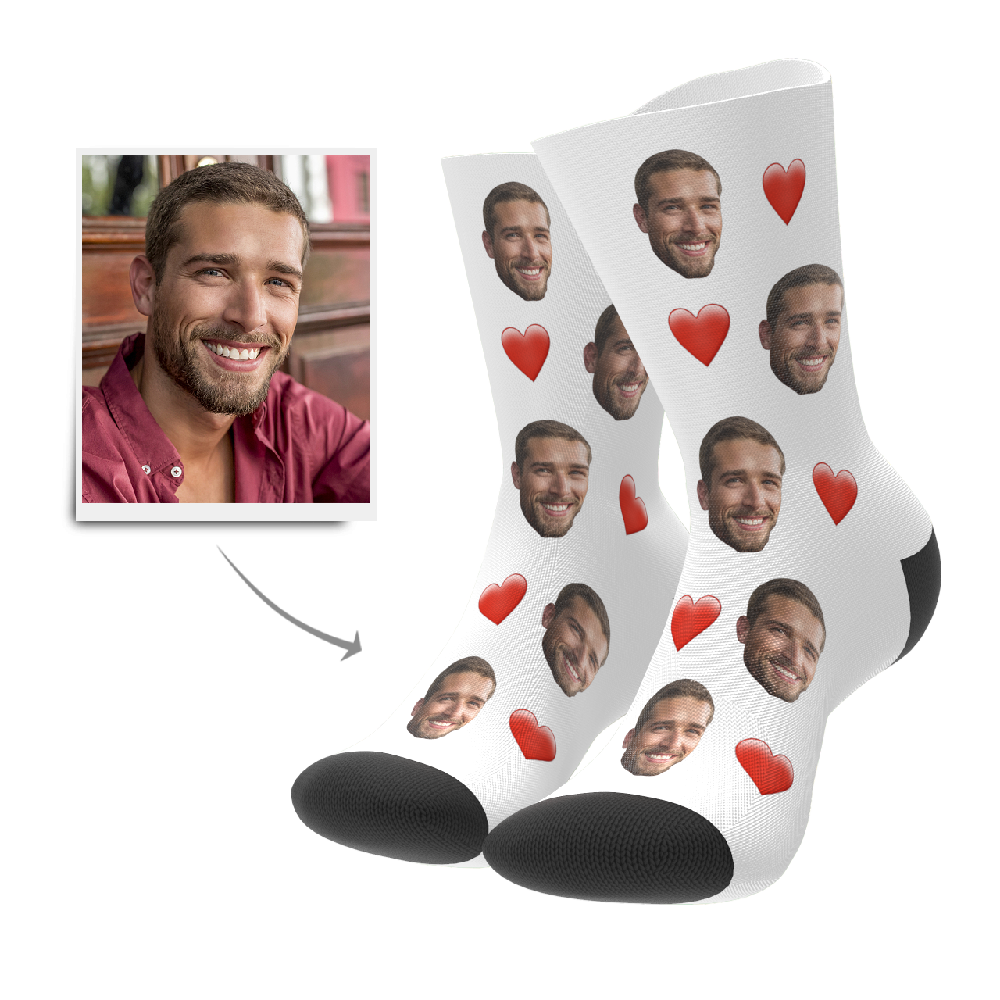 3D Preview Custom Face Heart Socks with Your Text - mycustomtirecover