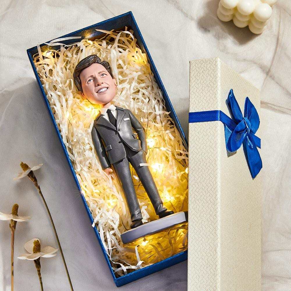 Best Employee Trophy Base Custom Bobblehead Business Man With Engraved Text