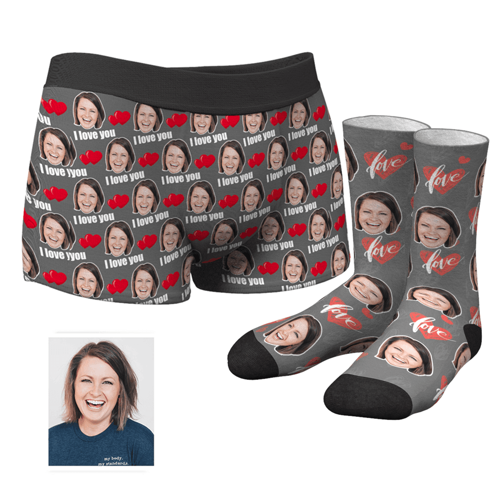Couple Men's Custom Love Boxer Shorts And Socks Set