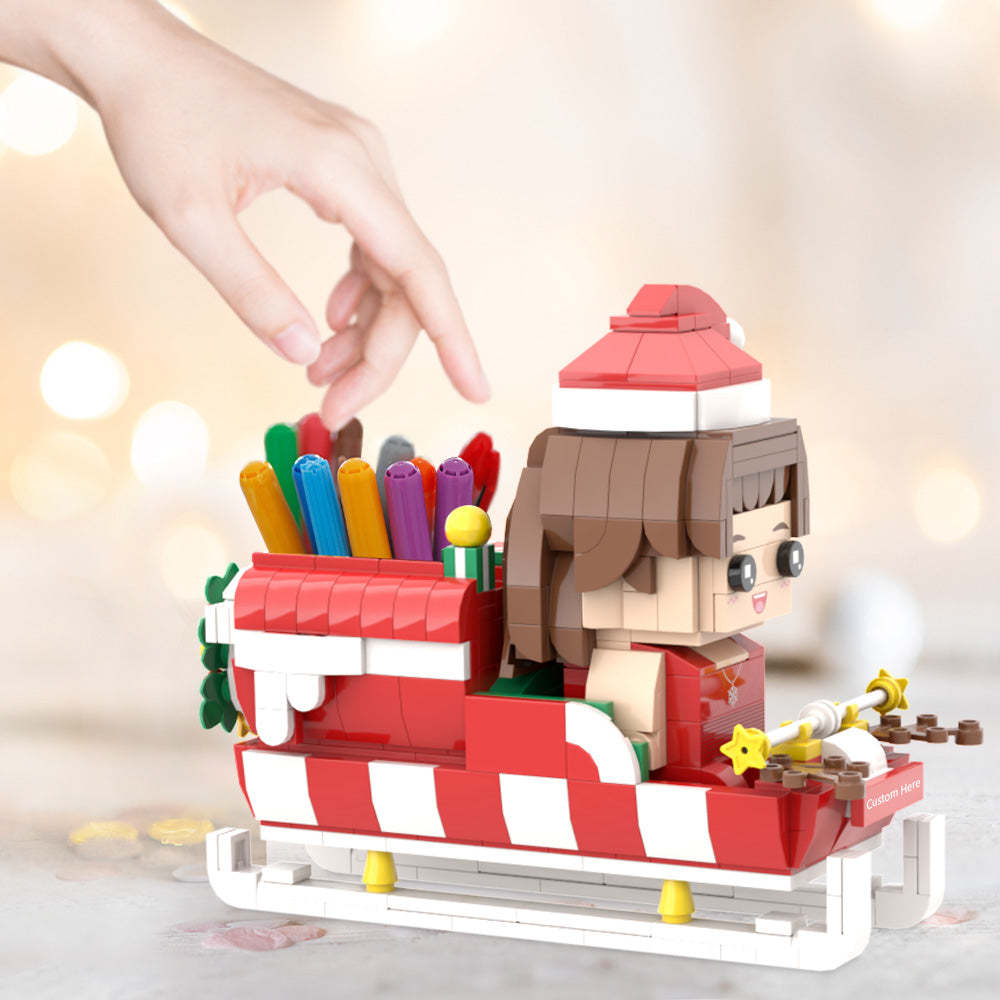 Custom Christmas Brick Figures Pen Holder Personalized Brick Figures and Pen Holder Custom Brick Figure with Santa's Sleigh