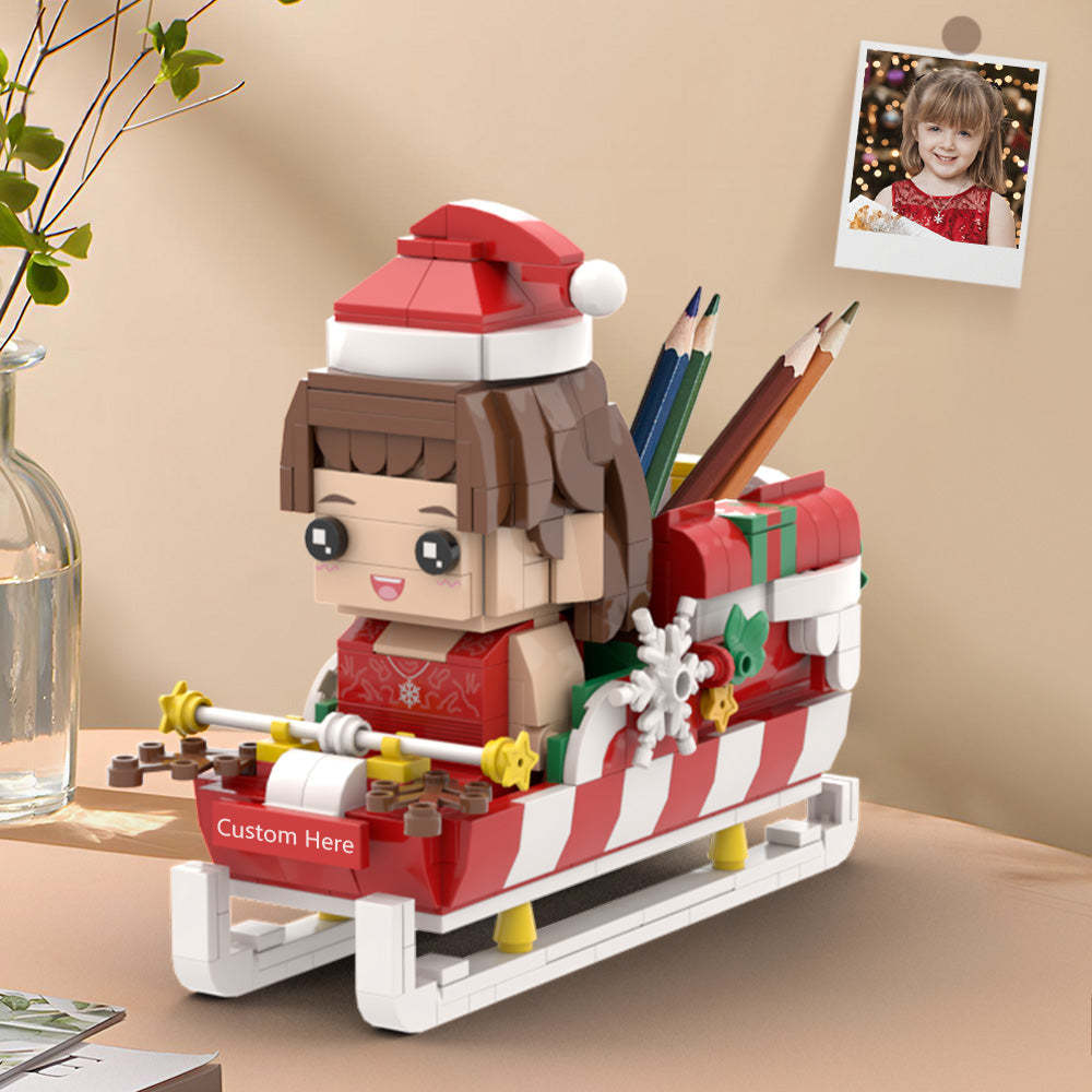 Custom Christmas Brick Figures Pen Holder Personalized Brick Figures and Pen Holder Custom Brick Figure with Santa's Sleigh