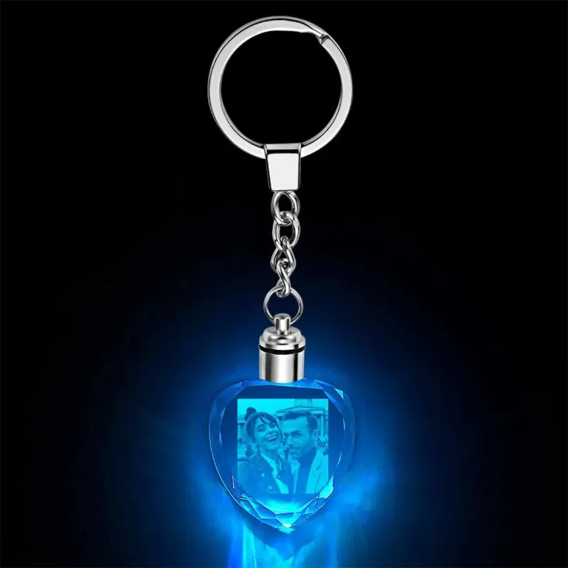 Custom Photo Crystal Keychain Unique Valentine Gifts for Couple Heart-shaped