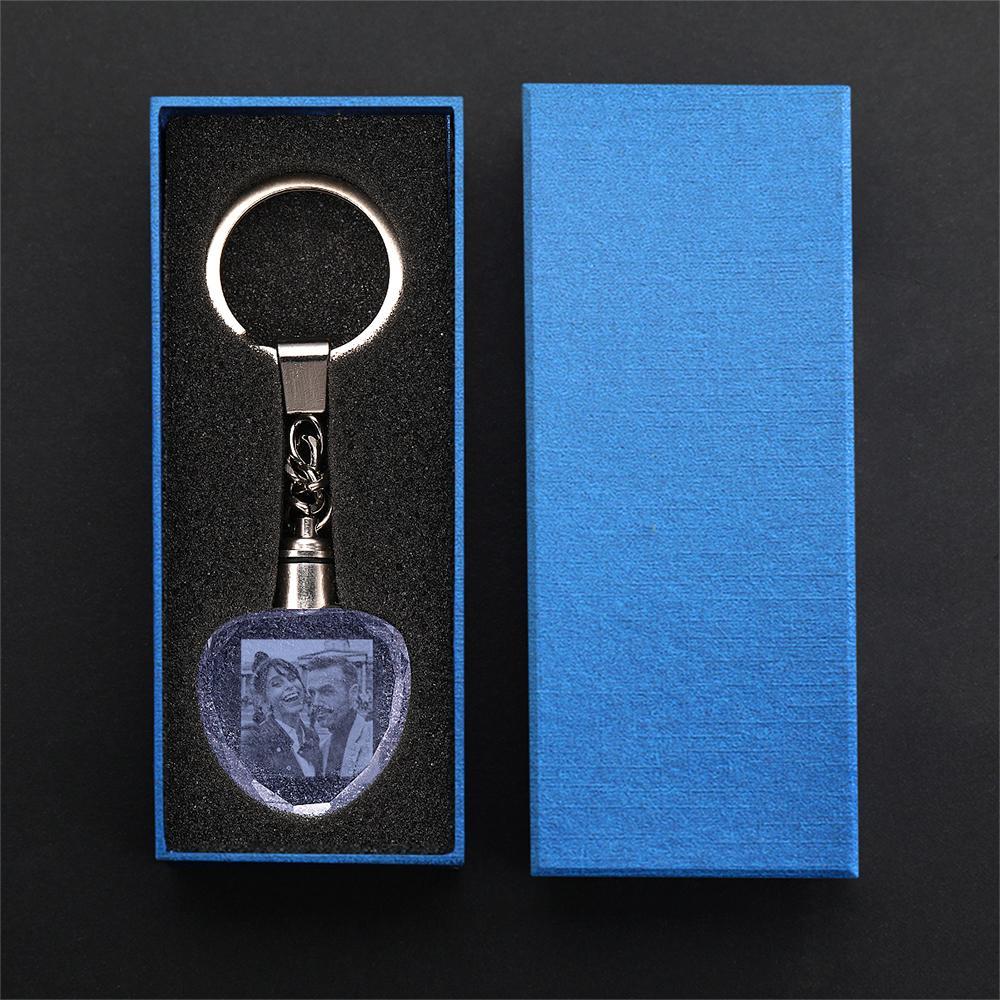 Custom Heart Shape Lighted Crystal Photo Keychain