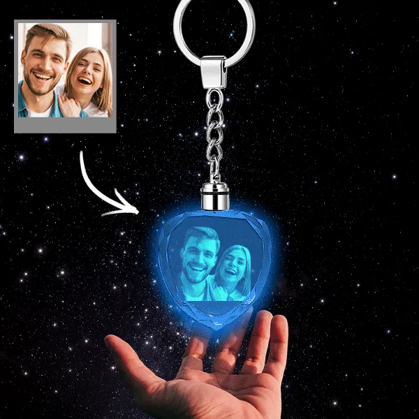 Custom Photo Crystal Keychain Unique Valentine Gifts for Couple Heart-shaped