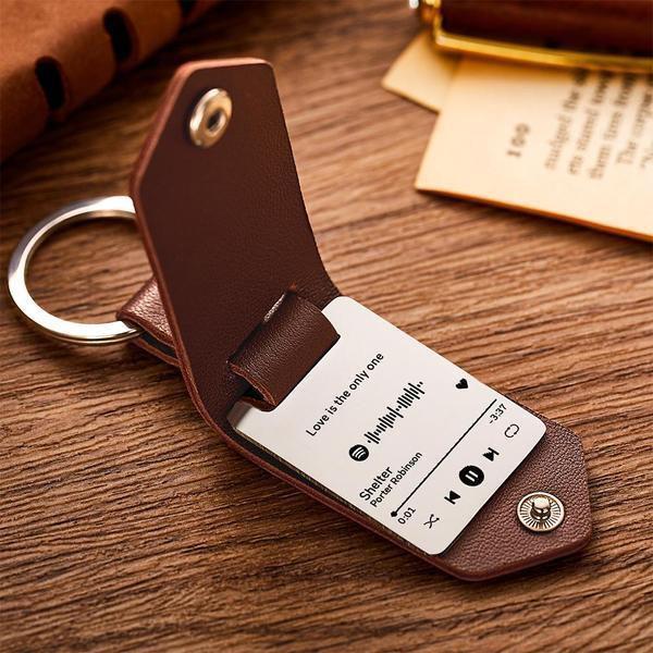 Scannable Spotify Code Keychain Custom Engraved Music Song Keychains Leather Gifts for Couple - mycustomtirecover
