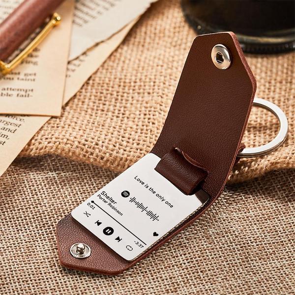 Scannable Spotify Code Keychain Custom Engraved Music Song Keychains Leather Gifts for Couple - mycustomtirecover