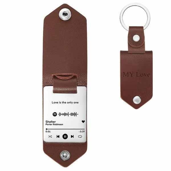 Scannable Spotify Code Keychain Custom Engraved Music Song Keychains Leather Gifts for Couple