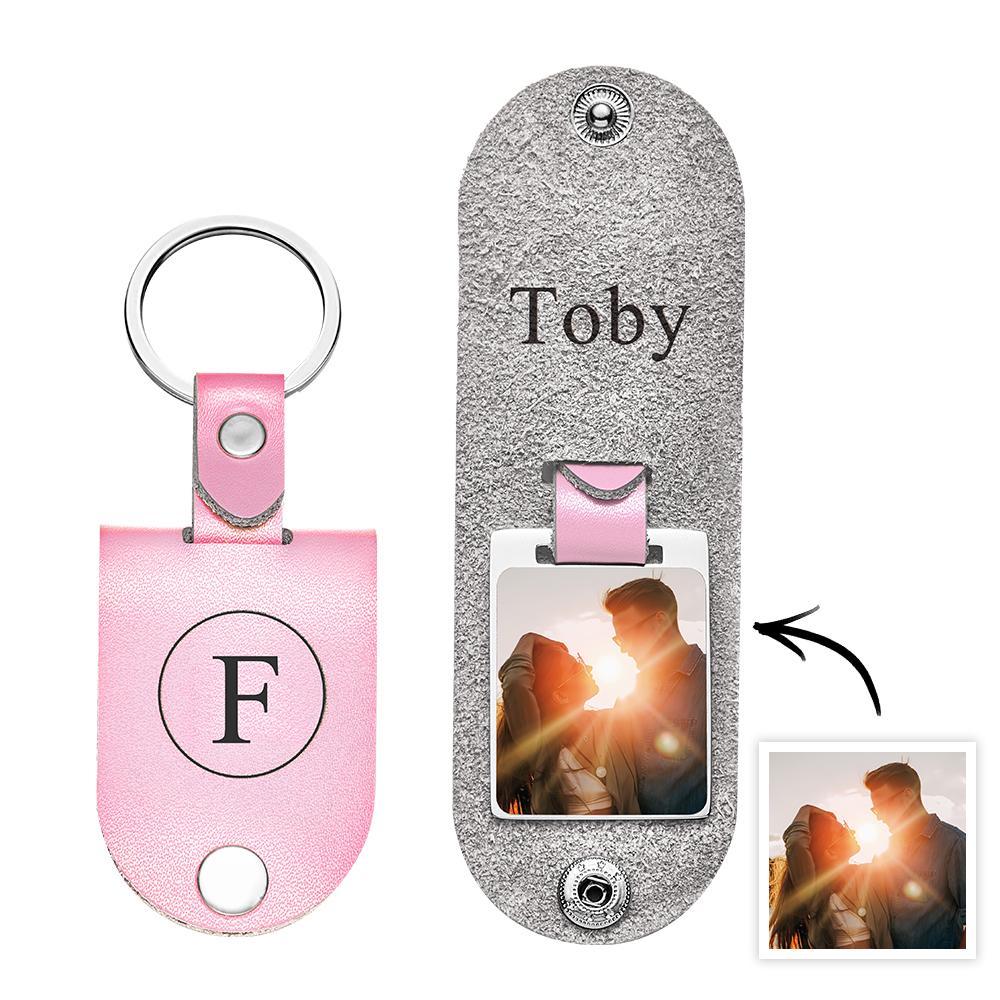 Custom Photo Engraved Keychain Simple Leather Fashion Gifts - mycustomtirecover