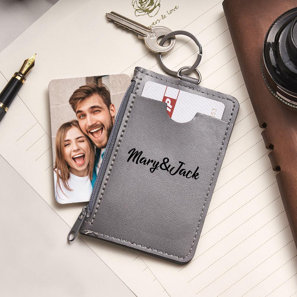Custom Photo Engraved Keychain Leather Card Holder Creative Gifts - mycustomtirecover