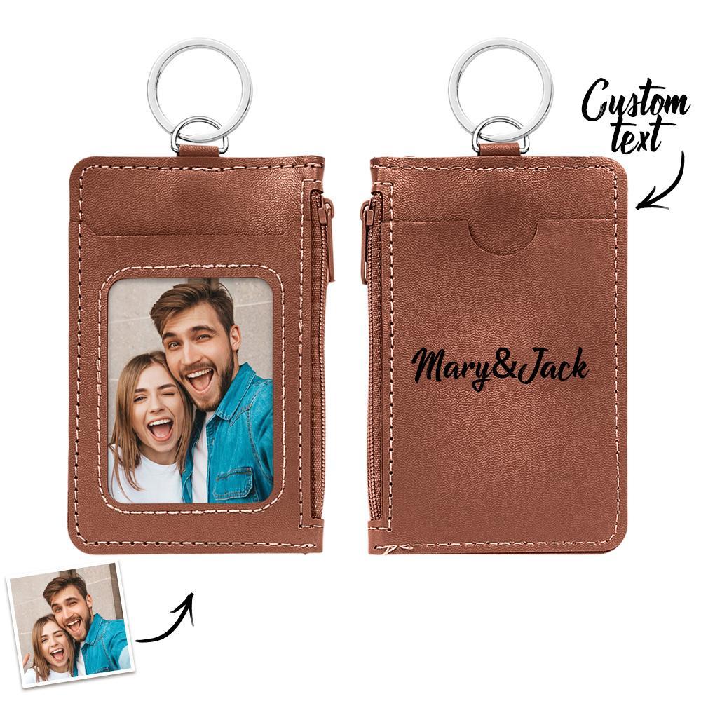 Custom Photo Engraved Keychain Leather Card Holder Creative Gifts - mycustomtirecover