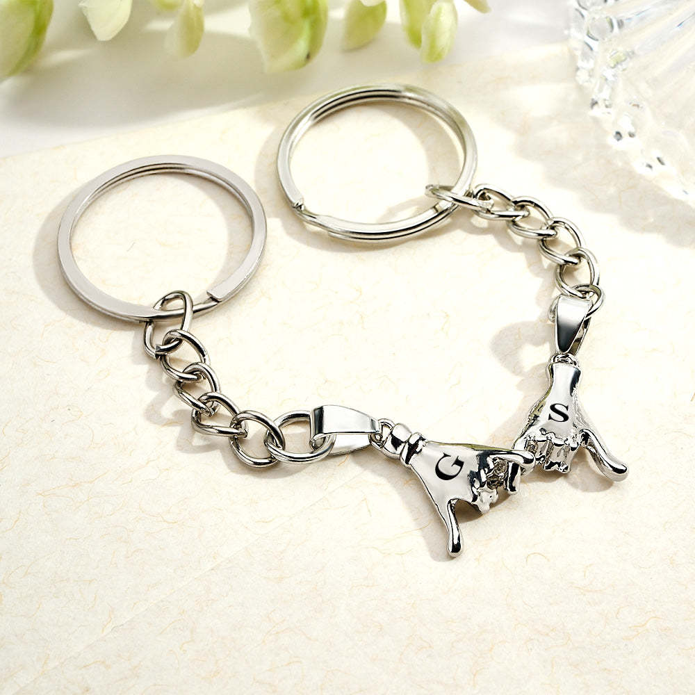 Custom Letter a Pair of Promise Holding Hands Keychains Engravable Keychain Set Gifts For Couples - mycustomtirecover