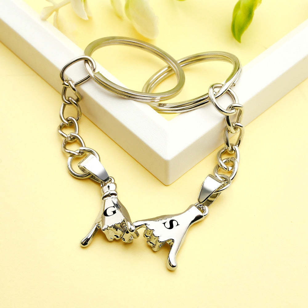 Custom Letter a Pair of Promise Holding Hands Keychains Engravable Keychain Set Gifts For Couples - mycustomtirecover