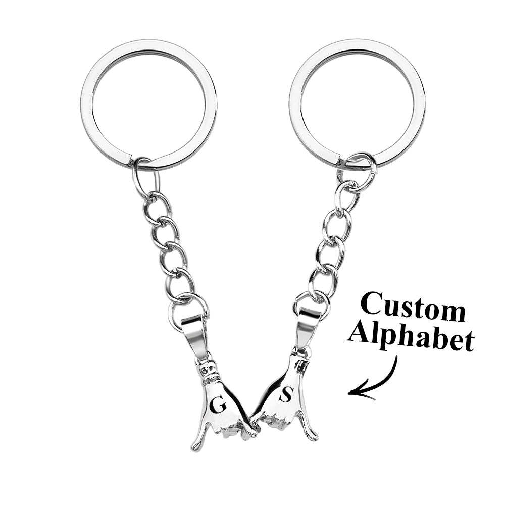 Custom Letter a Pair of Promise Holding Hands Keychains Engravable Keychain Set Gifts For Couples - mycustomtirecover