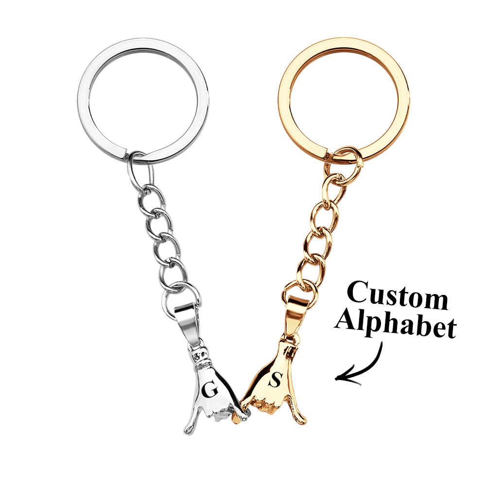 Custom Letter a Pair of Promise Holding Hands Keychains Engravable Keychain Set Gifts For Couples - mycustomtirecover