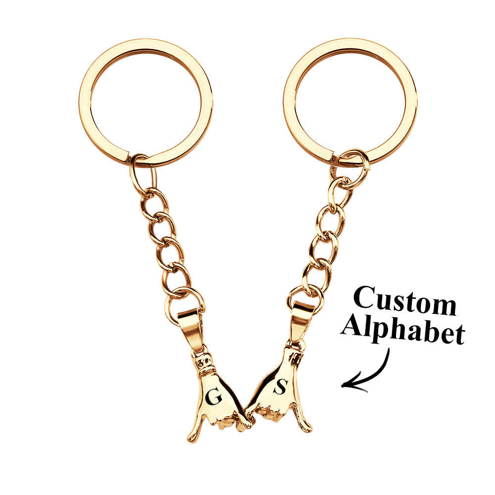 Custom Letter a Pair of Promise Holding Hands Keychains Engravable Keychain Set Gifts For Couples - mycustomtirecover