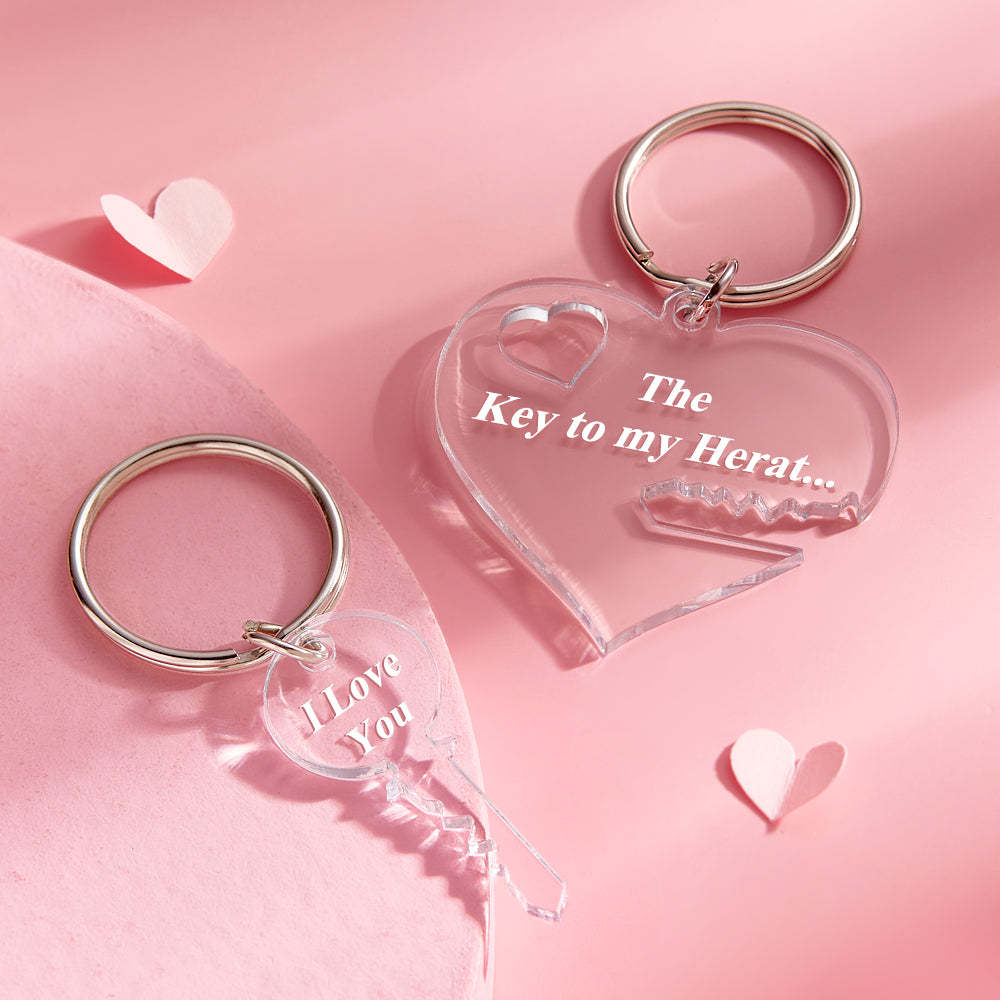 Custom Keychain Personalized Text Key to my Heart Acrylic Keychain 2 Part Keyring - mycustomtirecover
