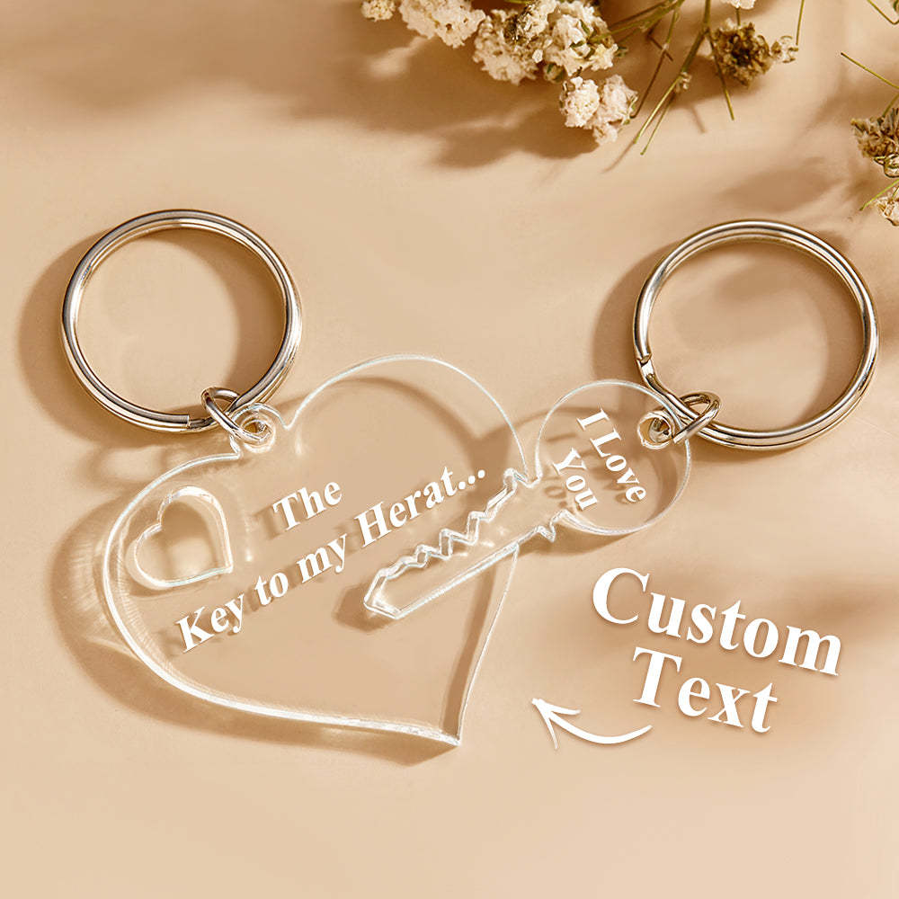 Custom Keychain Personalized Text Key to my Heart Acrylic Keychain 2 Part Keyring - mycustomtirecover