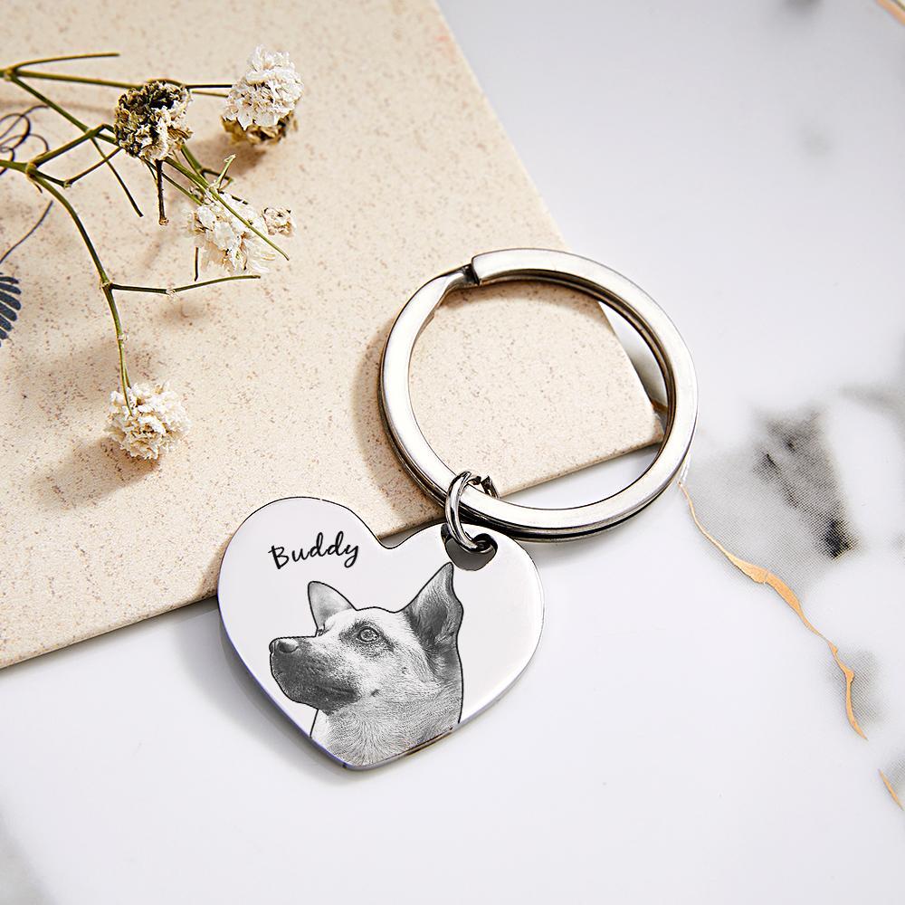 Custom Pet Portrait Heart Keychain Personalized Name - mycustomtirecover