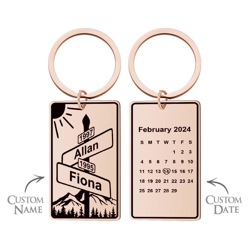Custom Name Date Street Sign Keychain Personalized Intersection of Love Anniversary Gift For Couples - mycustomtirecover