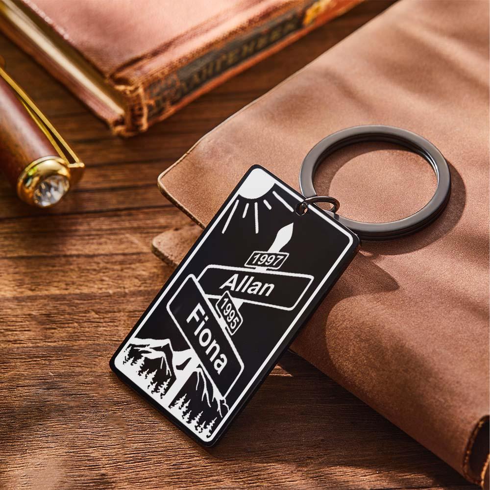 Custom Name Date Street Sign Keychain Personalized Intersection of Love Anniversary Gift For Couples - mycustomtirecover