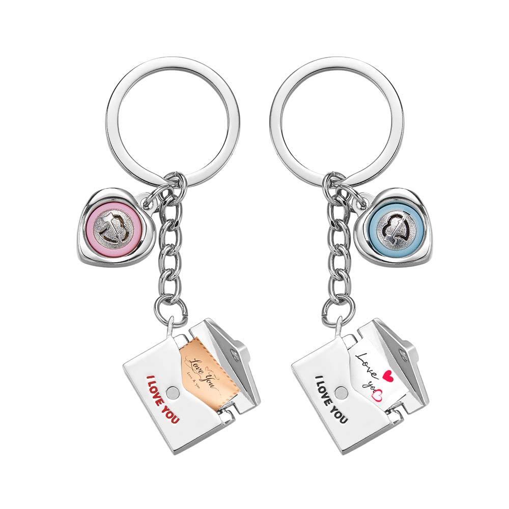 Custom Engraved Sound Envelope Keychain Set 2Pcs Key Chains Elegant Couple's Valentine��s Gift