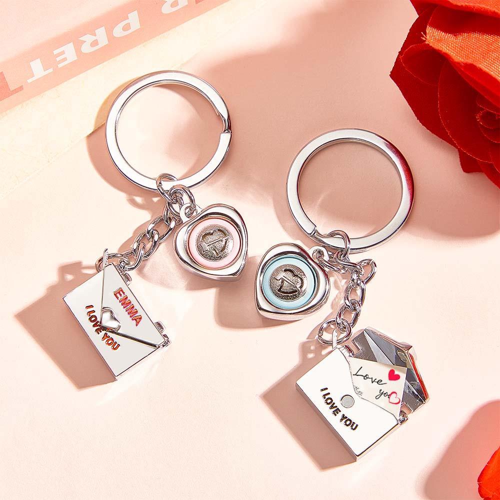 Custom Engraved Sound Envelope Keychain Set 2Pcs Key Chains Elegant Couple's Valentine��s Gift