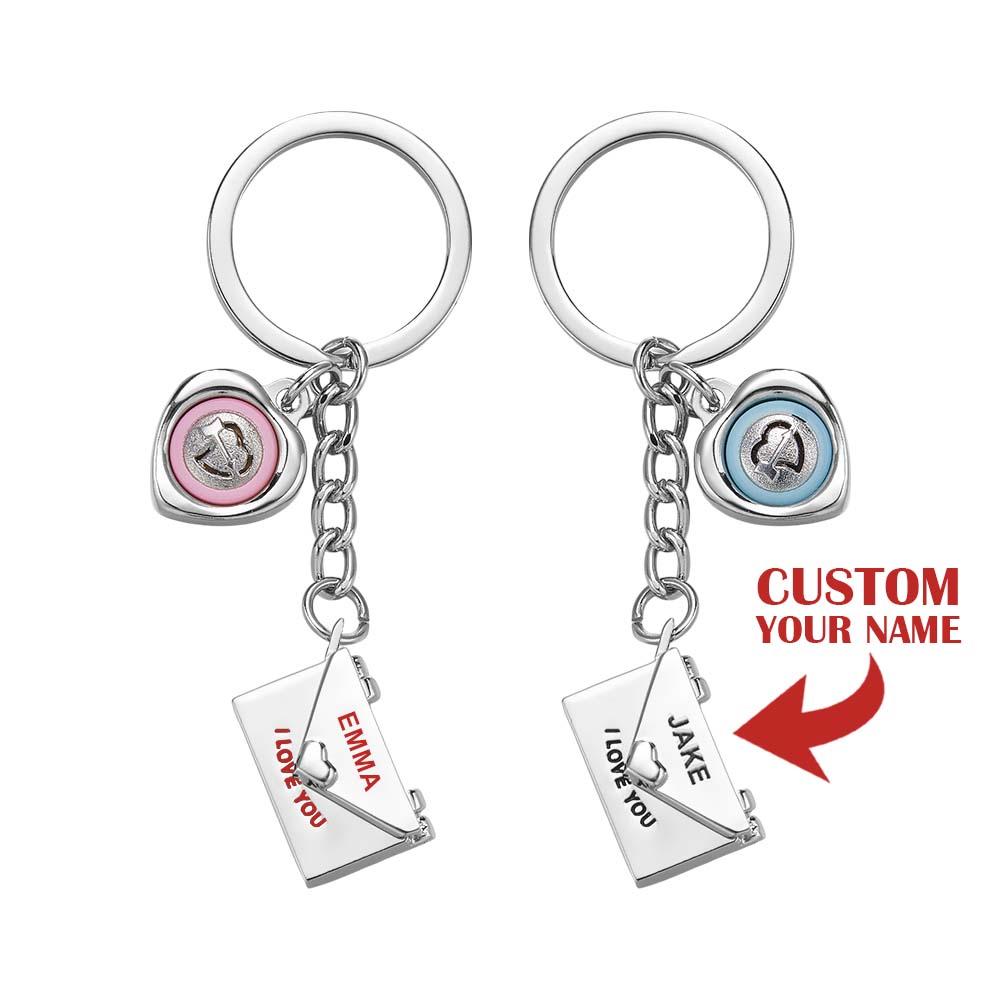 Custom Engraved I LOVE YOU Sound Envelope Style Keychain Set 2Pcs Key Chains Elegant Valentine's Gift For Couples