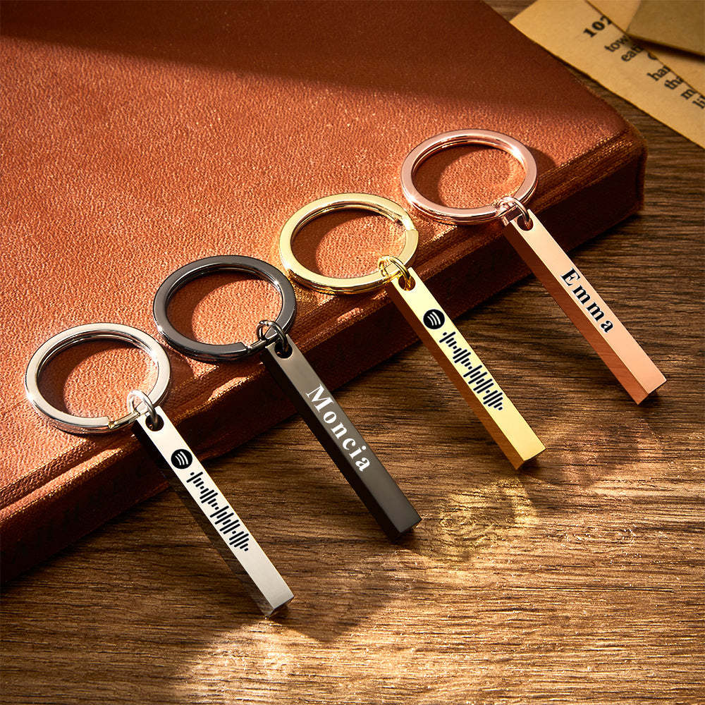 Scannable Spotify Code Keychain Custom 3D Engraved Vertical Bar Keychain Stainless Steel - mycustomtirecover