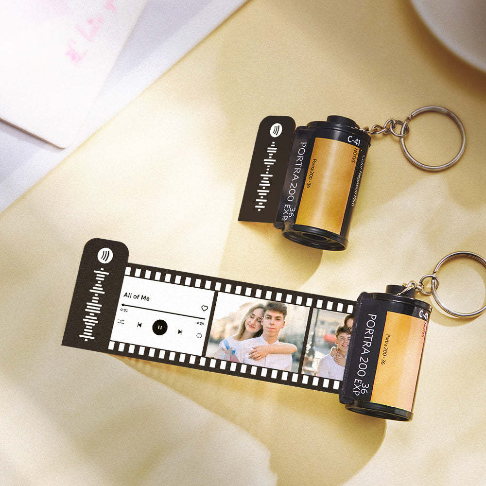 Gift For Father Spotify With Text Camera Roll Keychain Custom Photo Film Roll Keychain With Spotify Code - mycustomtirecover